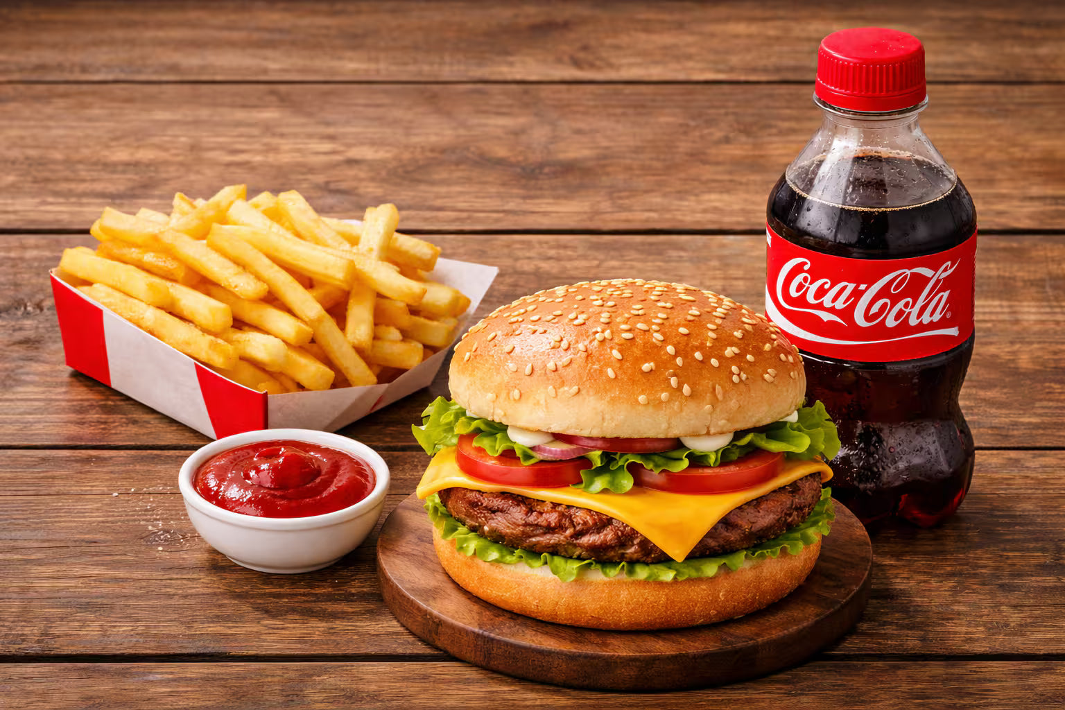 Veg Cheese Burger With Fries And Coke