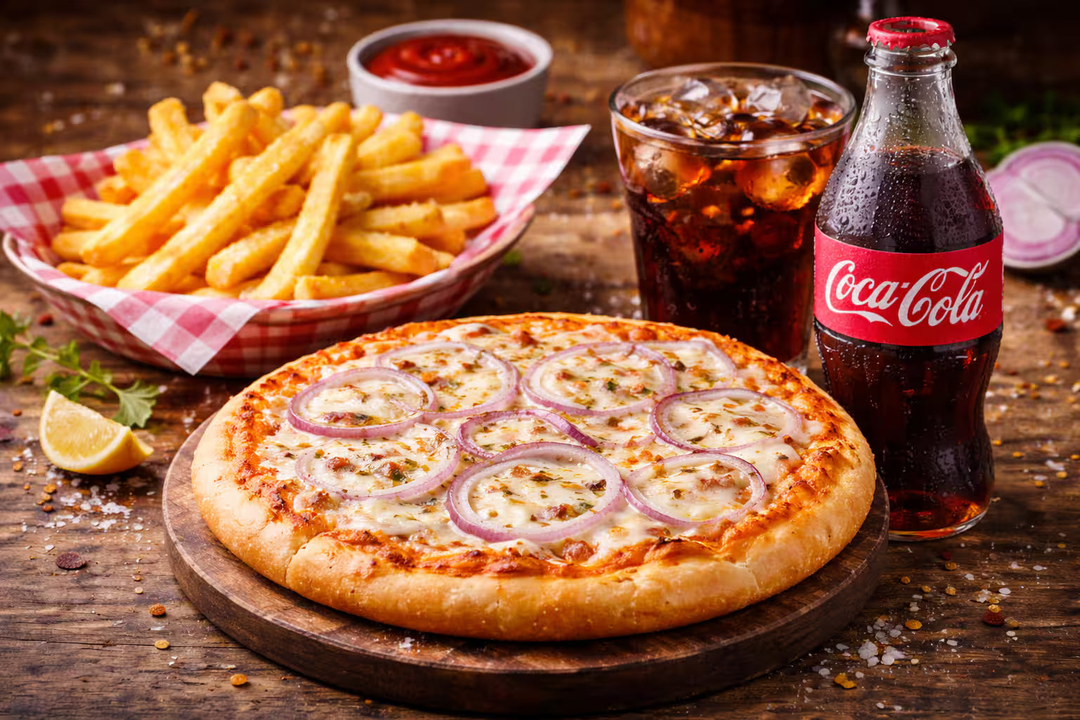 Pizza [7 inches] with Fries and coke